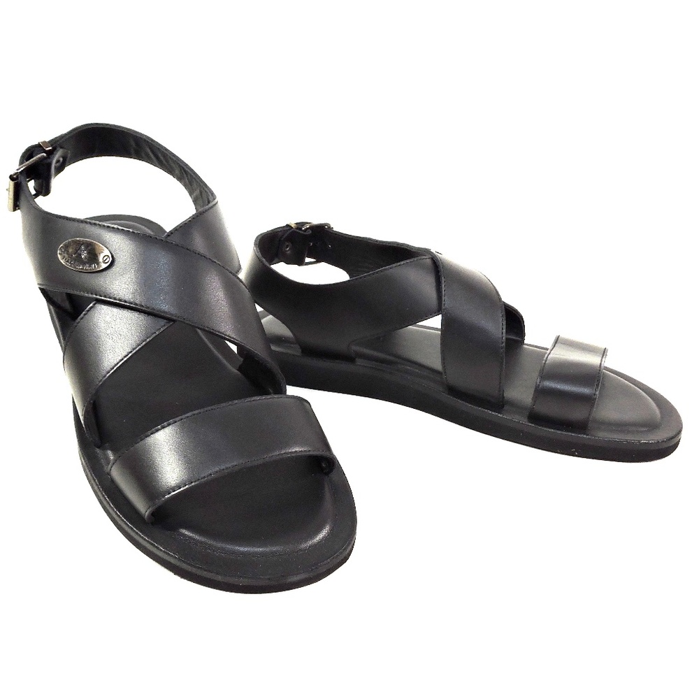ALBERTO CICCIOLI 🇮🇹 MEN'S BLACK SOFT LEATHER COMFORT FLAT SUMMER SANDALS